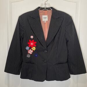Moschino Vintage Y2K Blazer Jacket Pinstripe Floral Embroidered Runs Small‎ 10